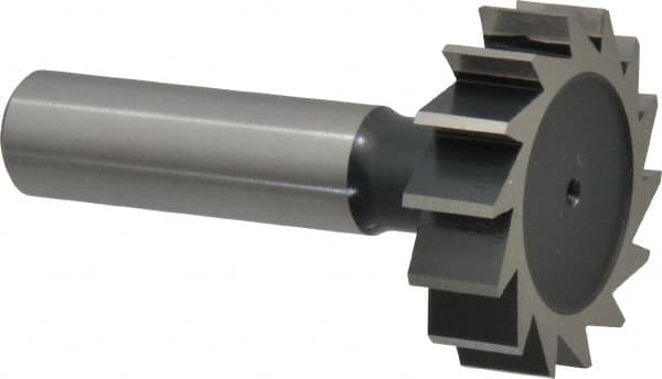 Interstate - 1-3/8" Diam x 3/8" Face Width, Cobalt, 14 Teeth, Shank Connection Woodruff Keyseat Cutter - Uncoated, 2-3/8" OAL x 1/2" Shank, Straight Teeth, ANSI 1211, Old Standard F - A1 Tooling