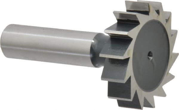 Interstate - 1-1/2" Diam x 3/8" Face Width, High Speed Steel, 16 Teeth, Shank Connection Woodruff Keyseat Cutter - Uncoated, 2-3/8" OAL x 1/2" Shank, Straight Teeth, ANSI 1212, Old Standard G - A1 Tooling