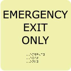 NMC - Emergency Exit Only, Plastic Exit Sign - 8" Wide x 8" High, English/Braille, Glow-in-the-Dark - A1 Tooling