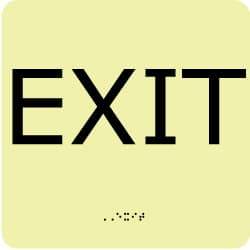 NMC - Exit, Plastic Exit Sign - 8" Wide x 8" High, English/Braille, Glow-in-the-Dark - A1 Tooling