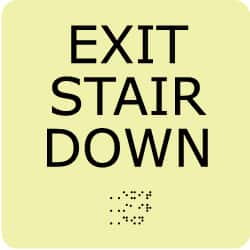 NMC - Exit Stair Down, Plastic Exit Sign - 8" Wide x 8" High, English/Braille, Glow-in-the-Dark - A1 Tooling