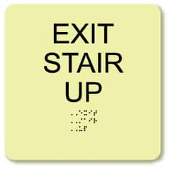 NMC - Exit Stair Up, Plastic Exit Sign - 8" Wide x 8" High, English/Braille, Glow-in-the-Dark - A1 Tooling