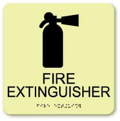 NMC - Fire Extinguisher, Plastic Fire Sign - 8" Wide x 8" High, English/Braille, Glow-in-the-Dark - A1 Tooling