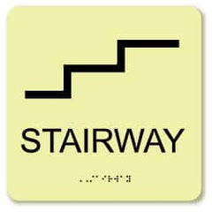 NMC - Stairway, Plastic Exit Sign - 8" Wide x 8" High, English/Braille, Glow-in-the-Dark - A1 Tooling