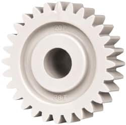 Made in USA - 20 Pitch, 1.4" Pitch Diam, 1.4" OD, 28 Tooth Spur Gear - 3/8" Face Width, 3/8" Bore Diam, 47/64" Hub Diam, 20° Pressure Angle, Acetal - A1 Tooling