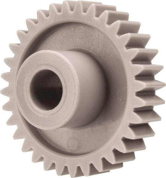 Made in USA - 20 Pitch, 1.6" Pitch Diam, 1.7" OD, 32 Tooth Spur Gear - 3/8" Face Width, 3/8" Bore Diam, 47/64" Hub Diam, 20° Pressure Angle, Acetal - A1 Tooling