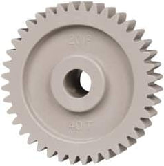 Made in USA - 20 Pitch, 2" Pitch Diam, 2.1" OD, 40 Tooth Spur Gear - 3/8" Face Width, 3/8" Bore Diam, 47/64" Hub Diam, 20° Pressure Angle, Acetal - A1 Tooling