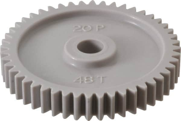 Made in USA - 20 Pitch, 2.4" Pitch Diam, 2-1/2" OD, 48 Tooth Spur Gear - 3/8" Face Width, 3/8" Bore Diam, 47/64" Hub Diam, 20° Pressure Angle, Acetal - A1 Tooling