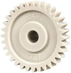 Made in USA - 48 Pitch, 1.333" Pitch Diam, 1.416" OD, 32 Tooth Spur Gear - 1/4" Face Width, 1/4" Bore Diam, 39/64" Hub Diam, 20° Pressure Angle, Acetal - A1 Tooling