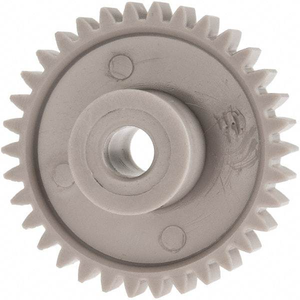 Made in USA - 24 Pitch, 1.416" Pitch Diam, 1-1/2" OD, 34 Tooth Spur Gear - 1/4" Face Width, 1/4" Bore Diam, 39/64" Hub Diam, 20° Pressure Angle, Acetal - A1 Tooling