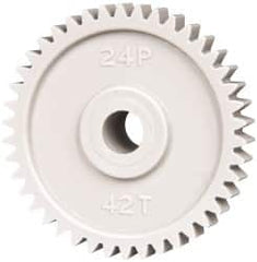 Made in USA - 48 Pitch, 1-3/4" Pitch Diam, 1.833" OD, 42 Tooth Spur Gear - 1/4" Face Width, 5/16" Bore Diam, 43/64" Hub Diam, 20° Pressure Angle, Acetal - A1 Tooling