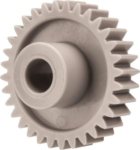 Made in USA - 32 Pitch, 1-3/16" Pitch Diam, 1-1/4" OD, 38 Tooth Spur Gear - 3/16" Face Width, 1/4" Bore Diam, 39/64" Hub Diam, 20° Pressure Angle, Acetal - A1 Tooling