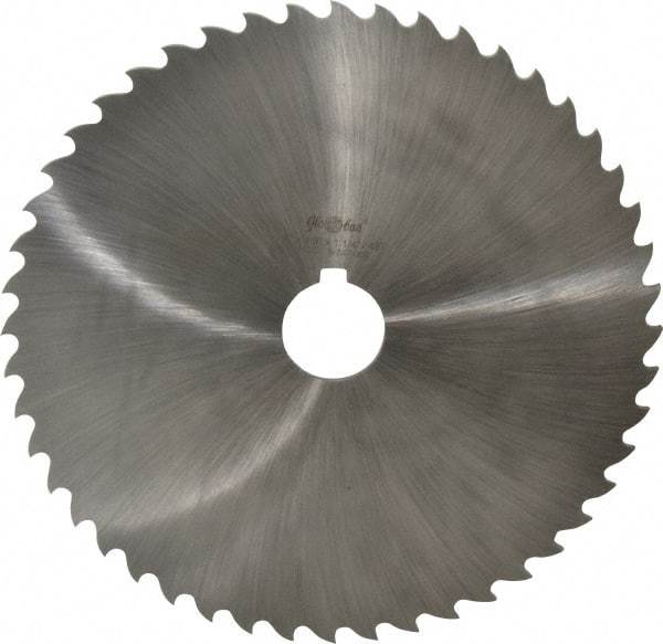 Value Collection - 8" Diam x 1/8" Blade Thickness x 1-1/4" Arbor Hole Diam, 48 Tooth Slitting and Slotting Saw - Arbor Connection, Right Hand, Uncoated, High Speed Steel, Concave Ground, Contains Keyway - A1 Tooling