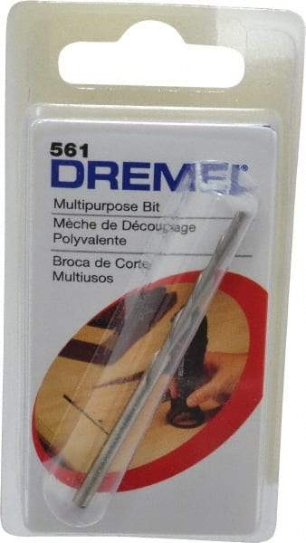 Dremel - 1/8" Cutting Diam, Upcut Spiral Router Bit - Uncoated, Right Hand Cut, High Speed Steel, 1-25/64" OAL x 1/8" Shank Diam, Cut-Out, 45° Helix Angle - A1 Tooling