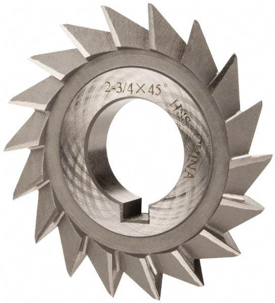 Value Collection - 2-3/4" Diam x 1/2" Width of Cut, 45° Included Angle, Arbor Connection, High Speed Steel Single Angle Cutter - Right Hand Cut, Oxide Finish - A1 Tooling