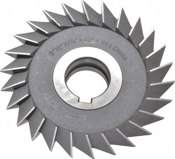 Value Collection - 5" Diam x 1" Width of Cut, 45° Included Angle, Arbor Connection, High Speed Steel Single Angle Cutter - Right Hand Cut, Oxide Finish - A1 Tooling