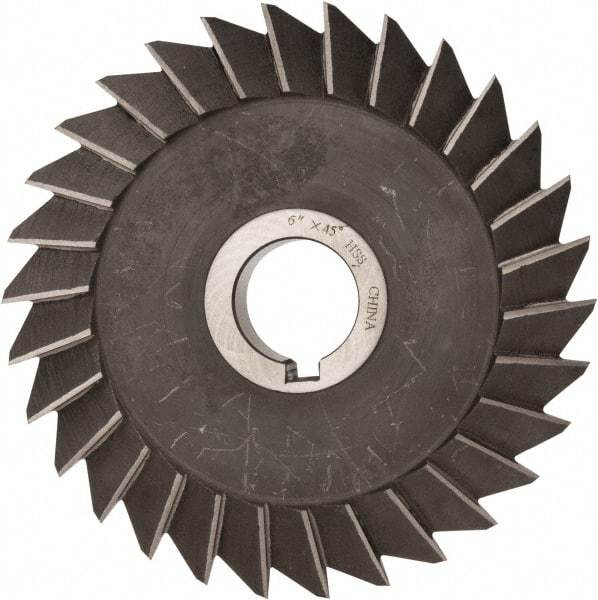 Value Collection - 6" Diam x 1" Width of Cut, 45° Included Angle, Arbor Connection, High Speed Steel Single Angle Cutter - Right Hand Cut, Oxide Finish - A1 Tooling