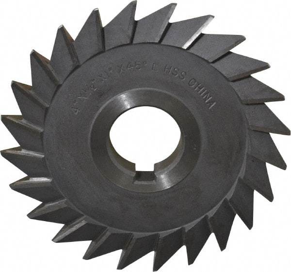 Value Collection - 4" Diam x 1/2" Width of Cut, 45° Included Angle, Arbor Connection, High Speed Steel Single Angle Cutter - Left Hand Cut, Oxide Finish - A1 Tooling