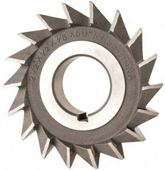 Value Collection - 2-1/2" Diam x 1/2" Width of Cut, 60° Included Angle, Arbor Connection, High Speed Steel Single Angle Cutter - Right Hand Cut, Uncoated - A1 Tooling