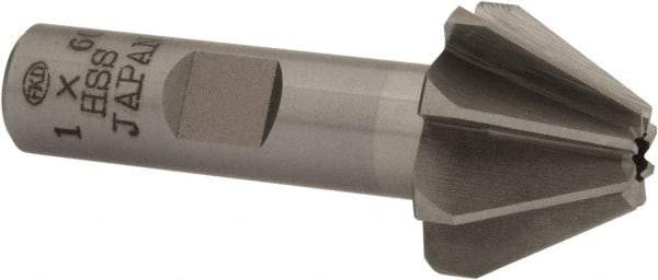 Interstate - 1" Large x 3/8" Small Diam, 11/16" Width of Cut, 60° Included Angle, High Speed Steel Face Angle Cutter - 1/2" Shank Diam, 2-13/32" Overall Length, Weldon Flat - A1 Tooling