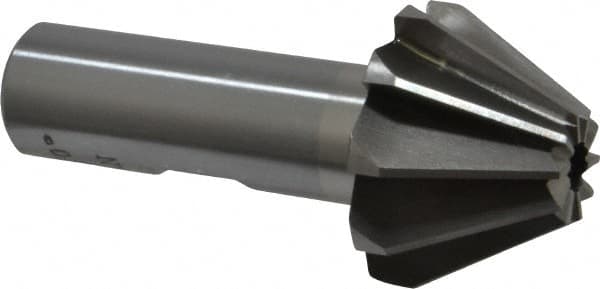 Interstate - 1-1/4" Large x 1/2" Small Diam, 25/32" Width of Cut, 60° Included Angle, High Speed Steel Face Angle Cutter - 5/8" Shank Diam, 2-21/32" Overall Length, Weldon Flat - A1 Tooling