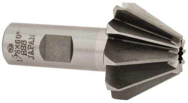 Interstate - 1-5/8" Large x 5/8" Small Diam, 1-1/16" Width of Cut, 60° Included Angle, High Speed Steel Face Angle Cutter - 3/4" Shank Diam, 3-1/16" Overall Length, Weldon Flat - A1 Tooling