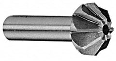 Made in USA - 1-5/8" Large x 5/8" Small Diam, 11/16" Width of Cut, 60° Included Angle, 12 Teeth, High Speed Steel Face Angle Cutter - 3/4" Shank Diam, 3-1/16" Overall Length, Weldon Flat - A1 Tooling