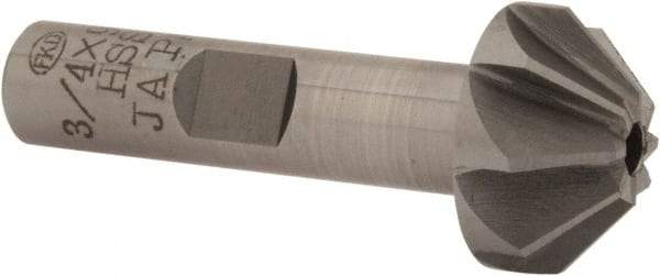 Interstate - 3/4" Large x 5/16" Small Diam, 3/8" Width of Cut, 90° Included Angle, High Speed Steel Face Angle Cutter - 3/8" Shank Diam, 1-15/16" Overall Length, Weldon Flat - A1 Tooling