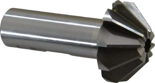 Interstate - 1-1/4" Large x 1/2" Small Diam, 17/32" Width of Cut, 90° Included Angle, High Speed Steel Face Angle Cutter - 5/8" Shank Diam, 2-13/32" Overall Length, Weldon Flat - A1 Tooling