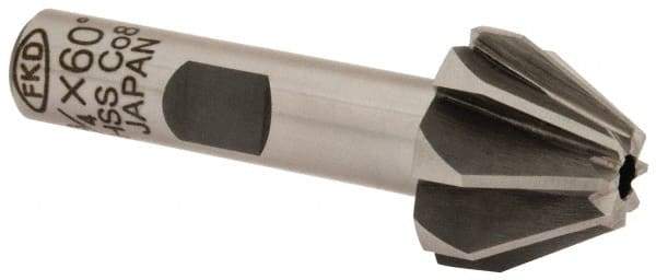 Interstate - 3/4" Large x 5/16" Small Diam, 17/32" Width of Cut, 60° Included Angle, Cobalt Face Angle Cutter - 3/8" Shank Diam, 2-3/32" Overall Length, Weldon Flat - A1 Tooling