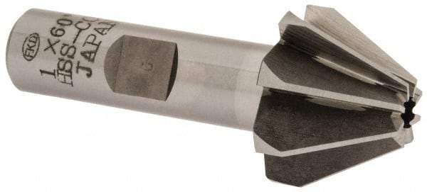 Interstate - 1" Large x 3/8" Small Diam, 11/16" Width of Cut, 60° Included Angle, Cobalt Face Angle Cutter - 1/2" Shank Diam, 2-13/32" Overall Length, Weldon Flat - A1 Tooling