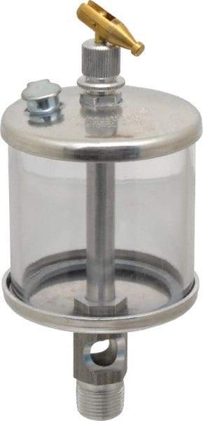 LDI Industries - 1 Outlet, Polymer Bowl, 147.9 mL Manual-Adjustable Oil Reservoir - 3/8 NPTF Outlet, 2-1/2" Diam x 6-3/8" High, 71.11°C Max - A1 Tooling