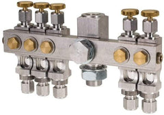 LDI Industries - 5/8-18 Outlet Thread, 1/4 Inlet Thread, Aluminum, Straight Valve, Oil Reservoir Needle Valve Manifold - 5 Outlet, 6-7/16" Wide, NPTF Inlet Thread, UNF Outlet Thread - A1 Tooling