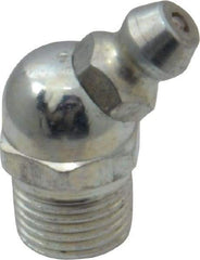 Alemite - 45° Head Angle, 1/8 PTF Steel Standard Grease Fitting - 7/16" Hex, 57/64" Overall Height, 19/64" Shank Length, 10,000 Operating psi, Zinc Plated Finish - A1 Tooling