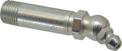 Alemite - 30° Head Angle, 1/8 PTF Carbon Steel Standard Grease Fitting - 7/16" Hex, 2-3/32" Overall Height, 1-1/4" Shank Length, 10,000 Operating psi, Zinc Plated Finish - A1 Tooling