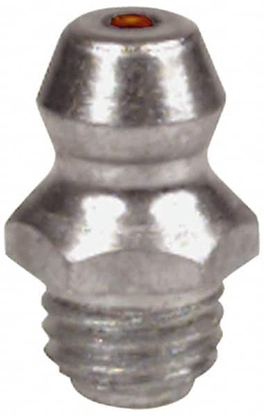 Alemite - Straight Head Angle, 1/4-28 Taper Carbon Steel Taper Thread Grease Fitting - 5/16" Hex, 11/16" Overall Height, 23/64" Shank Length, 10,000 Operating psi, Zinc Plated Finish - A1 Tooling