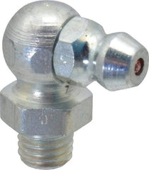 Alemite - 90° Head Angle, 1/4-28 Taper Steel Taper Thread Grease Fitting - 3/8" Hex, 3/4" Overall Height, 13/64" Shank Length, 10,000 Operating psi, Zinc Plated Finish - A1 Tooling