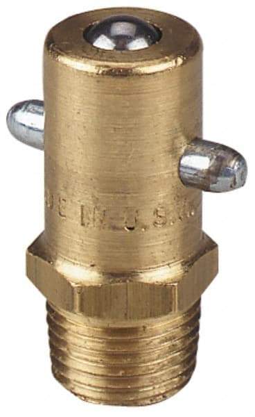 Alemite - Straight Head Angle, 1/8 PTF Brass Pin-Style Grease Fitting - 7/16" Hex, 31/32" Overall Height, 17/64" Shank Length, 3,000 Operating psi, Zinc Plated Finish - A1 Tooling