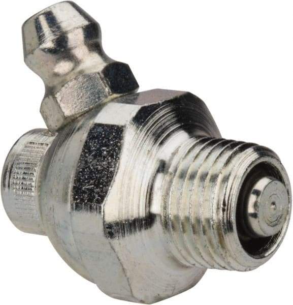 Alemite - 60° Head Angle, 1/8 PTF Nickel/Copper Shut-Off Grease Fitting - 5/8" Hex, 1" Overall Height, 17/64" Shank Length, Zinc Plated Finish - A1 Tooling