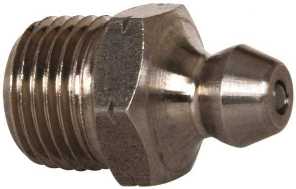 Alemite - 90° Head Angle, 1/4-28 Taper Nickel/Copper Standard Grease Fitting - 3/8" Hex, 3/4" Overall Height, 13/64" Shank Length - A1 Tooling