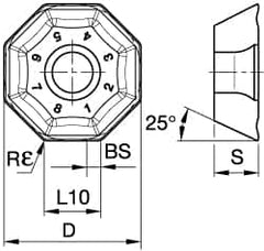 Kennametal - OFKT53 LB Grade KCPK30 Carbide Milling Insert - TiN/TiCN/Al2O3 Finish, 0.1969" Thick, 0.5787" Inscribed Circle, 0.8mm Corner Radius - A1 Tooling