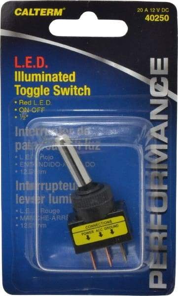 Gardner Bender - 2 Position, 12 Volt, 16 Amp, 1/2 Hole Diam, Red LED Glow Dot Toggle Switch - On Off Sequence, 1 Switch, Black - A1 Tooling