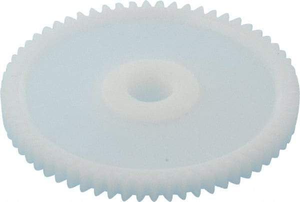 Made in USA - 32 Pitch, 2" Pitch Diam, 2-1/16" OD, 64 Tooth Spur Gear - 3/16" Face Width, 5/16" Bore Diam, 43/64" Hub Diam, 20° Pressure Angle, Acetal - A1 Tooling