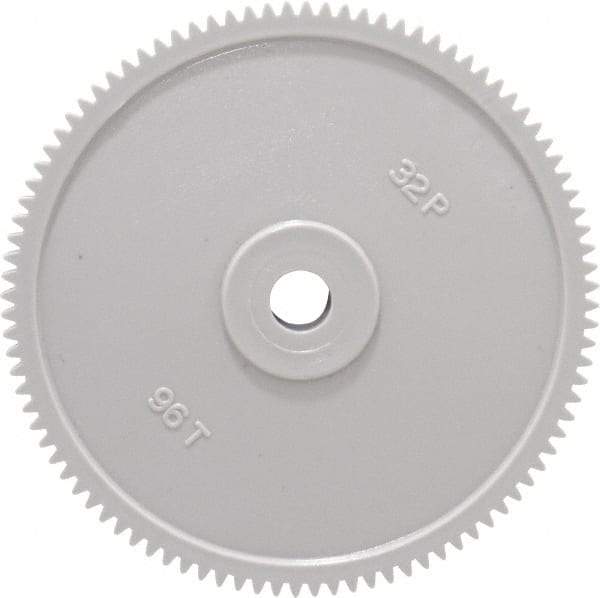 Made in USA - 32 Pitch, 3" Pitch Diam, 3-1/16" OD, 96 Tooth Spur Gear - 3/16" Face Width, 5/16" Bore Diam, 13/16" Hub Diam, 20° Pressure Angle, Acetal - A1 Tooling