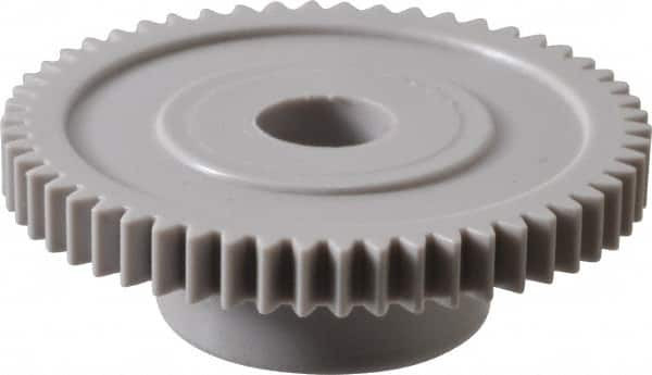 Made in USA - 48 Pitch, 1-1/8" Pitch Diam, 1.168" OD, 54 Tooth Spur Gear - 1/8" Face Width, 1/4" Bore Diam, 39/64" Hub Diam, 20° Pressure Angle, Acetal - A1 Tooling