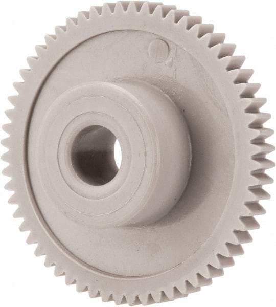 Made in USA - 48 Pitch, 1-1/4" Pitch Diam, 1.292" OD, 60 Tooth Spur Gear - 1/8" Face Width, 1/4" Bore Diam, 39/64" Hub Diam, 20° Pressure Angle, Acetal - A1 Tooling