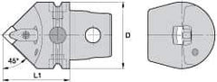 Kennametal - Left Hand Cut, Size KM63, DN.. Insert Compatiblity, External Modular Turning & Profiling Cutting Unit Head - 43mm Ctr to Cutting Edge, 60mm Head Length, Through Coolant, Series Kenclamp - A1 Tooling