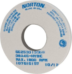 Norton - 14" Diam x 5" Hole x 1-1/2" Thick, H Hardness, 46 Grit Surface Grinding Wheel - Aluminum Oxide, Type 1, Coarse Grade, 1,800 Max RPM, Vitrified Bond, No Recess - A1 Tooling