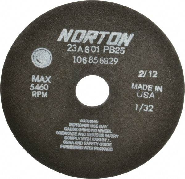 Norton - 7" 60 Grit Aluminum Oxide Cutoff Wheel - 1/32" Thick, 1-1/4" Arbor, 5,460 Max RPM, Use with Stationary Grinders - A1 Tooling