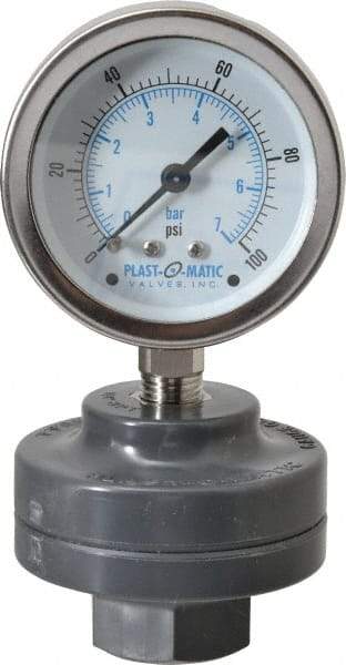 Plast-O-Matic - 100 Max psi, 2 Inch Dial Diameter, PVC Pressure Gauge Guard and Isolator - 3% Accuracy - A1 Tooling